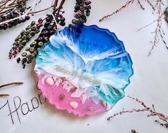 Handmade resin beach wave ocean coasters gift for her personalize customize