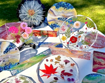 Not sold Separately! Custom add-on for handmade resin sparkling or real flower coasters, personalized gift for wedding/graduation/holiday
