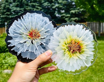 Personalized Handmade epoxy resin coasters, 3D blooming flowers in June/July, white peony, gift for her or him, wedding/special event