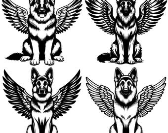 ジャーマンシェパードの天使の羽と光輪 SVG PNG DXF EPS PDF ベクター