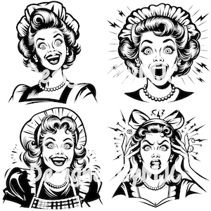 Retro Hausfrau Crazy SVG PNG, Vintage Frauen, 1950er Jahre, Retro Frauen svg, lustige Crazy Lady, völlig aus dem Lot, trendiges Sublimationsdesign