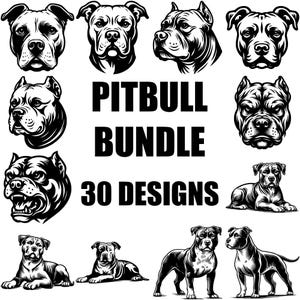Pitbull Dog SVG Bundle, Pitbull Clipart PNG, Dog Lover Cut Files, Pitbull Silhouette Designs, Cricut, Pitbull Vector Art, Pet Decals