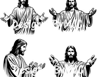 Paquete SVG de Jesús extendido, archivos PNG, Jesús SVG, Jesús con las palmas extendidas, paquete SVG cristiano, archivos de corte de Jesús, Jesucristo SVG