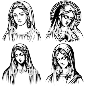 Pacchetto SVG della Vergine Maria File PNG, file svg della Madre di Gesù per i disegni di magliette png della religione cristiana, vettore della Madre Maria, Signora di Guadalupe