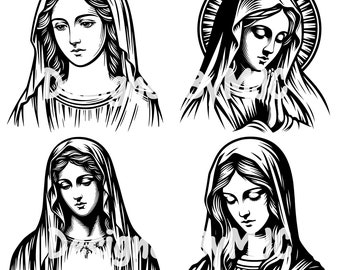 Virgin Mary SVG Bundle PNG File, Mother of Jesus svg files for Christian Religion png T-Shirt Designs, Mother Mary Vector, Lady of Guadalupe