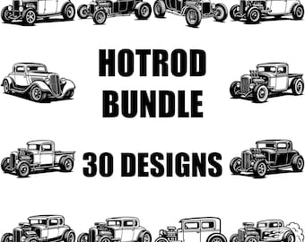 Hot Rod SVG Bundle, Vintage Car SVG, Muscle Car Silhouette, Retro Car svg, Hot Rod Cut Files, Classic Car Vector, Hotrod Truck