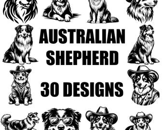 Australian Shepherd Dog SVG Bundle, Dog Lover Clipart, Aussie Dog Digital Files for Cricut, Silhouette, DIY Crafts, Australian Shepherd PNG