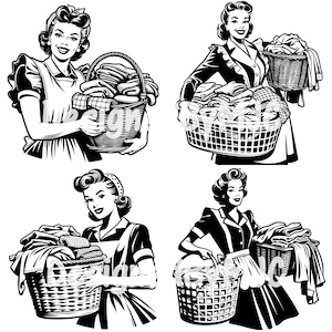 Retro Housewife Laundry SVG PNG, Trendy Vintage Women, 1950s Atomic, Retro Women svg, Don&#39;t Worry Laundry svg png