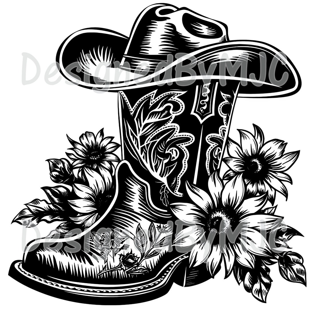 Cowgirl Boot Sunflowers SVG, Cowboy Boot Flowers Hat Floral Western ...