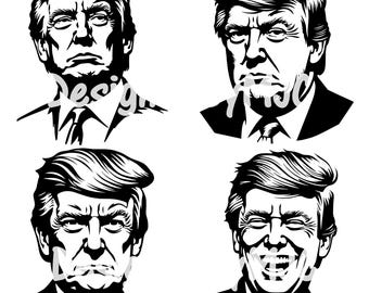 Donald Trump Head SVG Clipart & PNG Files, Trump Face Digital Clip Art, Donald Trump Svg Bundle, Donald Trump Face Clipart