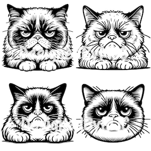 Grumpy Cat SVG Bundle 25 Clipart & PNG Files, Angry Cat Vector Cat Lover Gift, Moody Angry Frazzled Cats Kittens, Funny Grumpy Cat Clipart