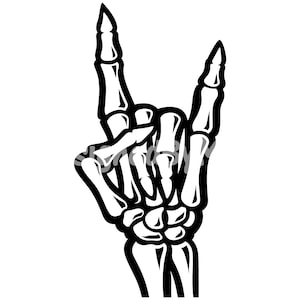 Cuernos de roca esqueleto SVG, cuernos de diablo de rock and roll, imágenes prediseñadas de rock and roll de mano de esqueleto, svg de mano de esqueleto, roca de mano de esqueleto encendido
