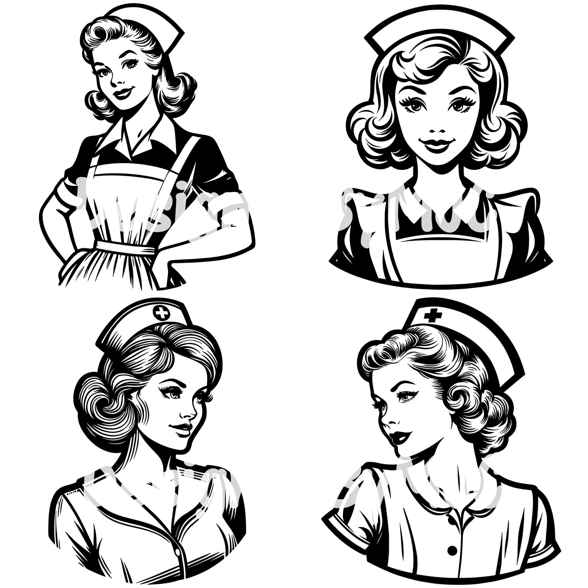 Retro Nurse SVG PNG, Trendy Vintage Women, 1950s Atomic