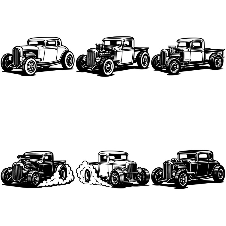 Hot Rod SVG Bundle, Vintage Car SVG, Muscle Car Silhouette, Retro Car ...