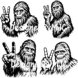 Signo de la paz de Bigfoot SVG PNG, Bigfoot Svg, Vector de Bigfoot, Clipart de Bigfoot, png de Bigfoot, Vector de Sasquatch, Sasquatch png