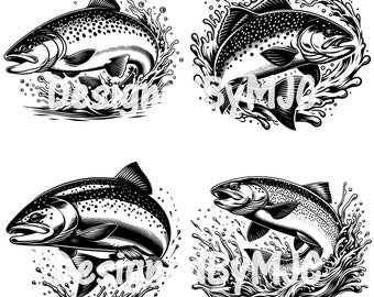 Salmon Fish SVG Clipart & PNG Files, Jumping Salmon Fishing svg, Salmon Vector Image, Fishing svg, Outdoor fisherman png