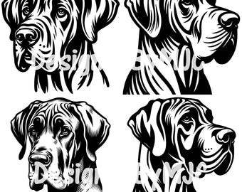 Great Dane Dog SVG Bundle, Great Dane Clipart for Cricut, Silhouette Cut Files, PNG Vector Art Pack