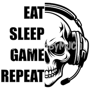 Gaming SVG, Schädel SVG, Eat Sleep Game Wiederholung svg, Lustiges Gamer-Shirt Grafik svg, Gamer-Svg