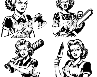 Ama de casa retro enojada SVG PNG, Mujeres vintage de moda, Atómica de la década de 1950, Mujeres retro svg, Mujer enojada cómica retro svg