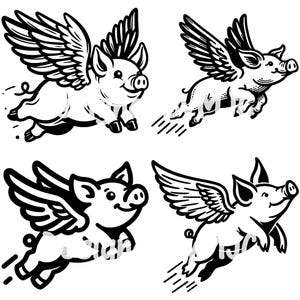 Cuando los cerdos vuelan Alas de cerdo volador SVG, Cerdo volador Svg Cerdo volador Png Dibujos animados Cerdo volador Clipart Paquete de vectores de cerdo volador