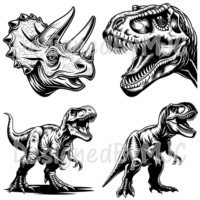Dinosaur SVG Clipart & PNG Files, T-rex Graphics, Digital Clip Art, Cut ...