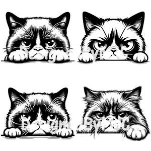 Peeking Grumpy Cat SVG Bundle 25 Clipart & PNG Files, Angry Cat Vector Cat Lover Gift, Moody Angry Frazzled Cats Kittens, Funny Grumpy Cat