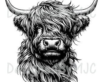 Highland Cow SVG Clipart & PNG Files, Highland Cow Head Vector, Cut Files for Cricut and Silhouette, Laser Engraving