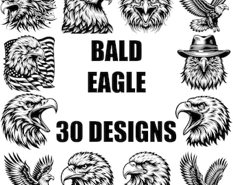 Bald Eagle SVG Bundle, Eagle Silhouette Designs, Patriotic Clipart, American Flag Vector, Digital Download, Cricut & Sublimation PNG