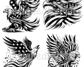 Eagle with Flag SVG Clipart, SVG & PNG Files, Bald Eagle Graphics, Digital Clip Art, Cut Files for Cricut and Silhouette, Laser Engraving