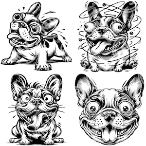 Lustig lachende Französische Bulldogge SVG Bundle, Französische Bulldogge Clipart, Verrückte Französische Bulldogge Cartoon Tier, Dummes Gesicht Französische Bulldogge svg