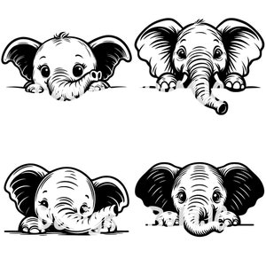 Peeking Elephant SVG Bundle Clipart & PNG Files, Elephant svg, Elephant Cut File Clipart Silhouette Vector Image, African Animals SVG
