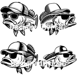 Largemouth Bass Trucker Hat SVG PNG-bestanden, Bass SVG gesneden bestanden, vis SVG, Bass png, Trucker Hat Mullet