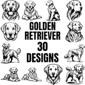Golden Retriever SVG PNG Bundle | Gráficos de cachorro desenhados à mão, ilustrações de Golden Retriever, clipart de amantes de cachorro, pacote de arte de Golden Retriever
