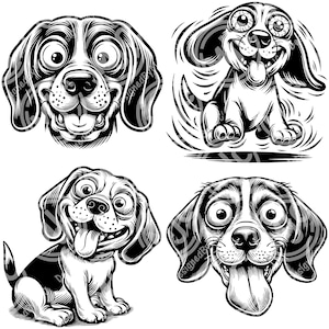 Lustiges lachender Beagle SVG-Bundle, Beagle Clipart, verrücktes Beagle-Karikaturtier, doofes Gesicht Beagle svg