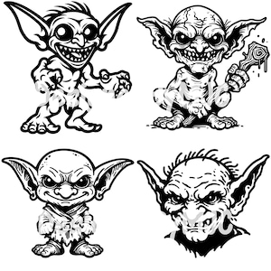 ゴブリン SVG ゴブリン PNG ゴブリン クリップアート ゴブリン ベクター バンドル パック、ファンタジー クリーチャー、神話のモンスター