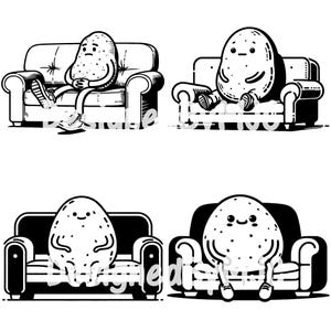 Patata de sofá SVG Patata de sofá de dibujos animados PNG Patata de sofá feliz Clipart Patata de sofá feliz Paquete de vectores