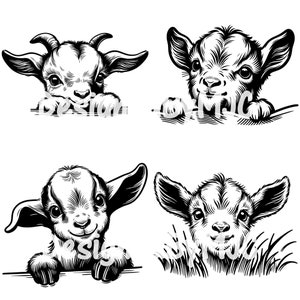 Peeking Baby Goat SVG Clipart PNG, Koza Png Koza Krzycząca Clipart Koza Wektor Pakiet, Słodka Koza, Zwierzęta Gospodarskie Svg