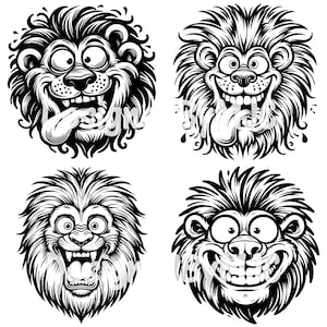 Engraçado rindo rosto de leão SVG PNG, leão clipart, animal de desenho animado de leão louco, safari leão clipart png, cara boba leão svg