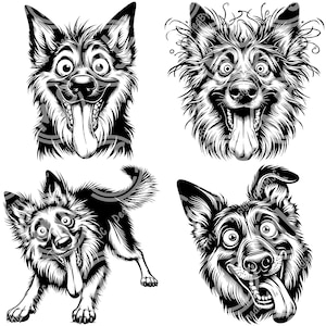 Paquete SVG de pastor alemán que ríe divertido, clipart de pastor alemán, animal de dibujos animados de pastor alemán loco, cara tonta de pastor alemán svg