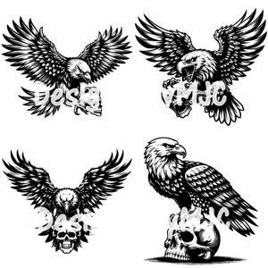Bundle SVG tête de mort aigle et fichiers PNG, svg pygargue à tête blanche, tête de mort Bundle SVG, lot de cliparts tête d'aigle, vecteur de têtes de mort svg, têtes de mort png