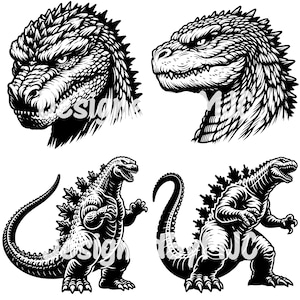 Fichiers SVG & PNG Godzilla, graphiques Godzilla, clipart numérique, fichiers de coupe pour Cricut et Silhouette, gravure laser, Clipart équipe Godzilla