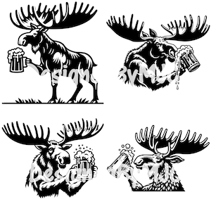 Alce bebiendo cerveza SVG paquete Clipart PNG archivos, imagen vectorial de escena de camping, bebiendo alce svg, alce svg, silueta de alce, vector de alce
