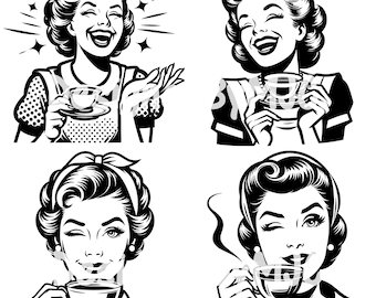 Retro Housewife Drinking Tea SVG PNG, Trendy Vintage Women, 1950s Atomic, Retro Women svg, Just Here For The Tea PNG, Spill The Tea png