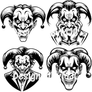 Palhaço Coringa Jester SVG PNG, Pacote de Caras Coringa, Palhaço Vilão Comic svg, Palhaço Assustador Jester