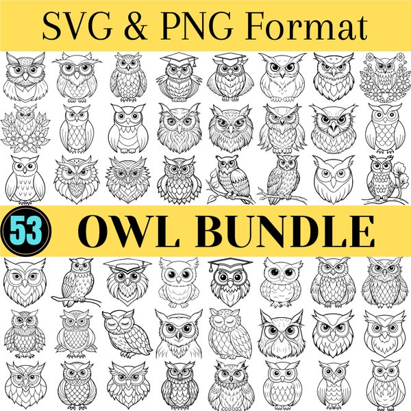 Owl Bundle Clipart, SVG & PNG Files, 53 Unique Graphics, Digital Clip Art, Cut Files for Cricut and Silhouette