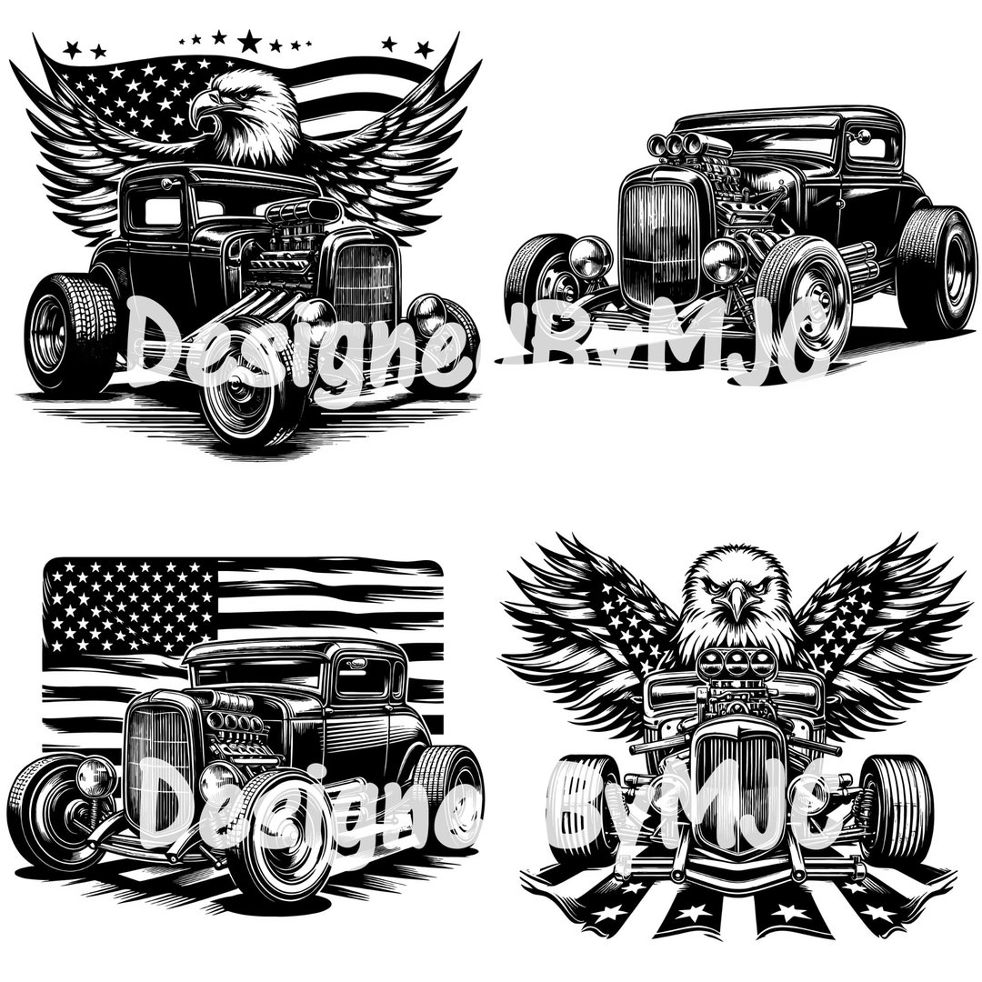 Hot Rod SVG Bundle & PNG Files, Vintage Car SVG, Muscle Car Silhouette ...