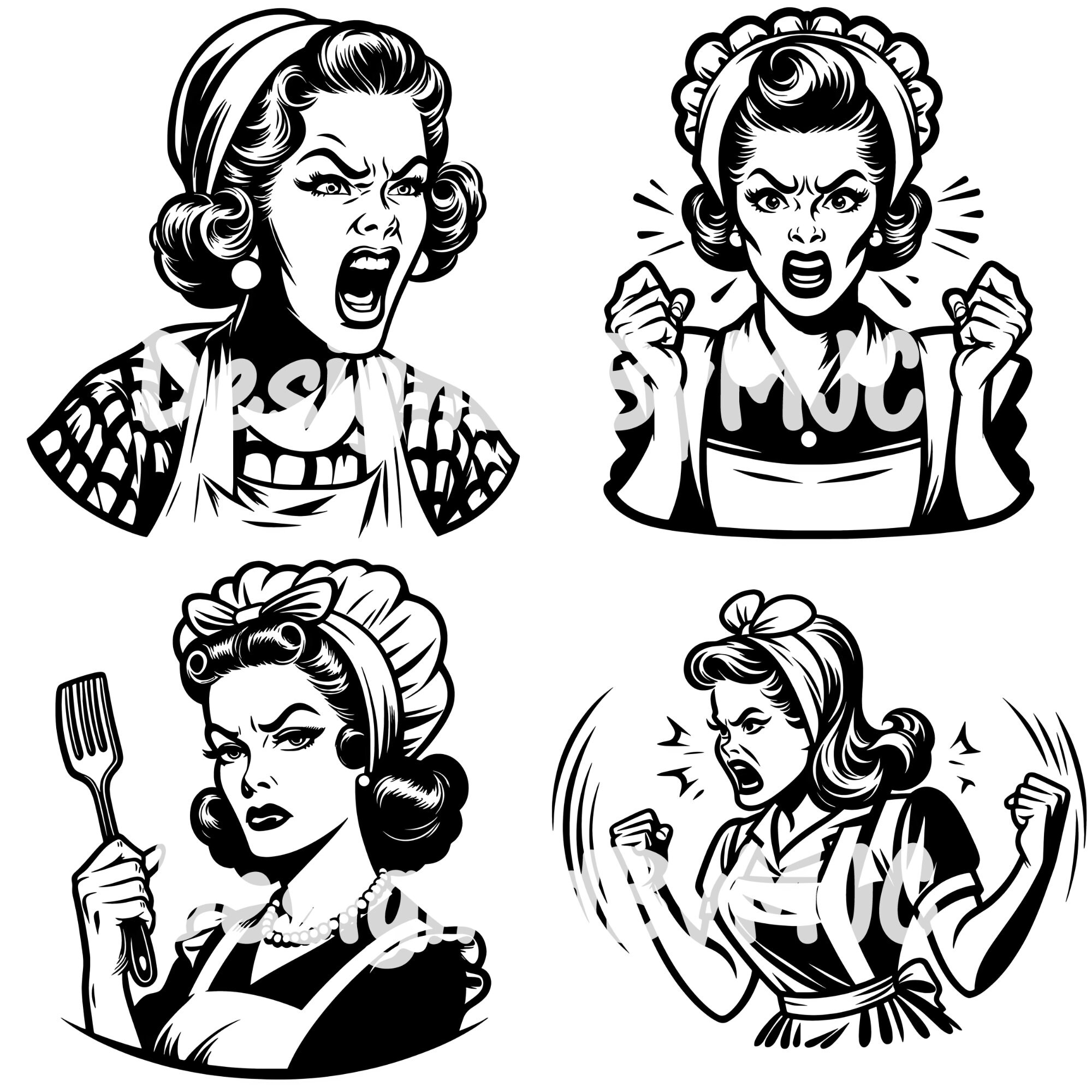 Retro Housewife Angry SVG PNG, Trendy Vintage Women, 1950s Retro Housewife Angry SVG PNG, Trendy Vintage Women, 1950s