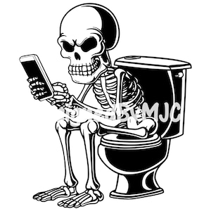 Skelet zittend op toilet SVG, clipart- en png-bestanden, papa shit doen, grappig skelet toilet, gesneden bestanden voor de Cricut en Silhouette