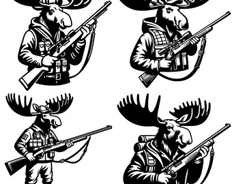 Moose Hunting Riffle SVG Bundle Clipart PNG Files, Camping Scene Vector Image, Hunting Moose svg, Moose svg, Moose silhouette, Moose Vector
