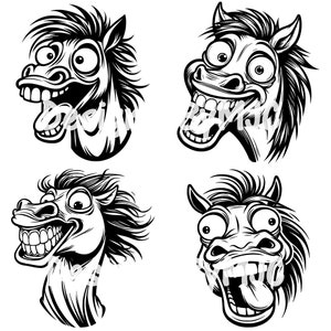 Drôle de cheval qui rit visage SVG PNG, Clipart cheval, animal de dessin animé Crazy Horse, ferme cheval Clipart png, svg de cheval visage stupide